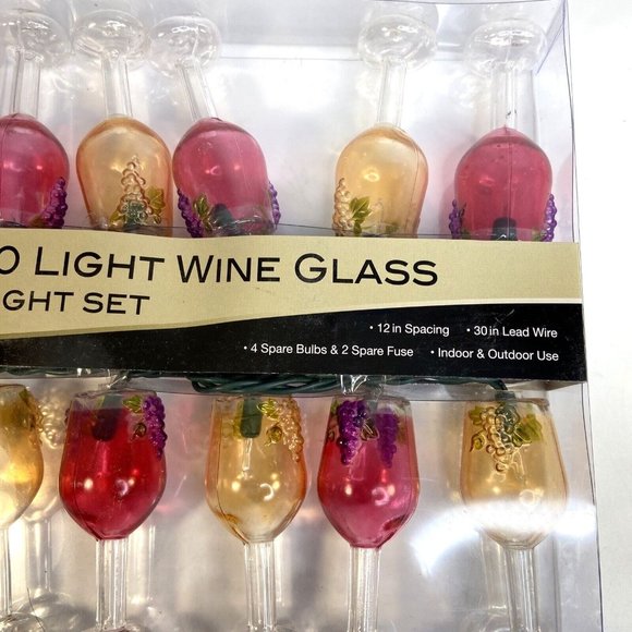 Kurt Adler Christmas String Light 10 Wine Glass Set Xmas Tree Bar Patio Camper - Picture 3 of 8